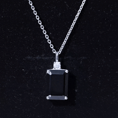 3.48 Carat Emerald Cut Lab Created Black Diamond Solitaire Necklace