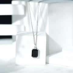 3.48 Carat Emerald Cut Lab Created Black Diamond Solitaire Necklace