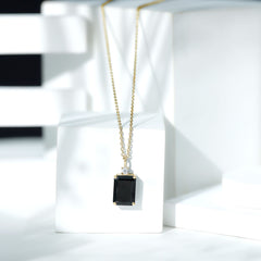 3.48 Carat Emerald Cut Lab Created Black Diamond Solitaire Necklace
