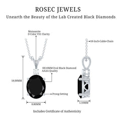 4.2 Carat Oval Shape Lab Created Black Diamond Solitaire Pendant Necklace