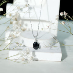 4.2 Carat Oval Shape Lab Created Black Diamond Solitaire Pendant Necklace