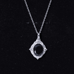 Vintage Style Created Black Diamond Halo Pendant Necklace