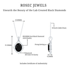 Vintage Style Created Black Diamond Halo Pendant Necklace