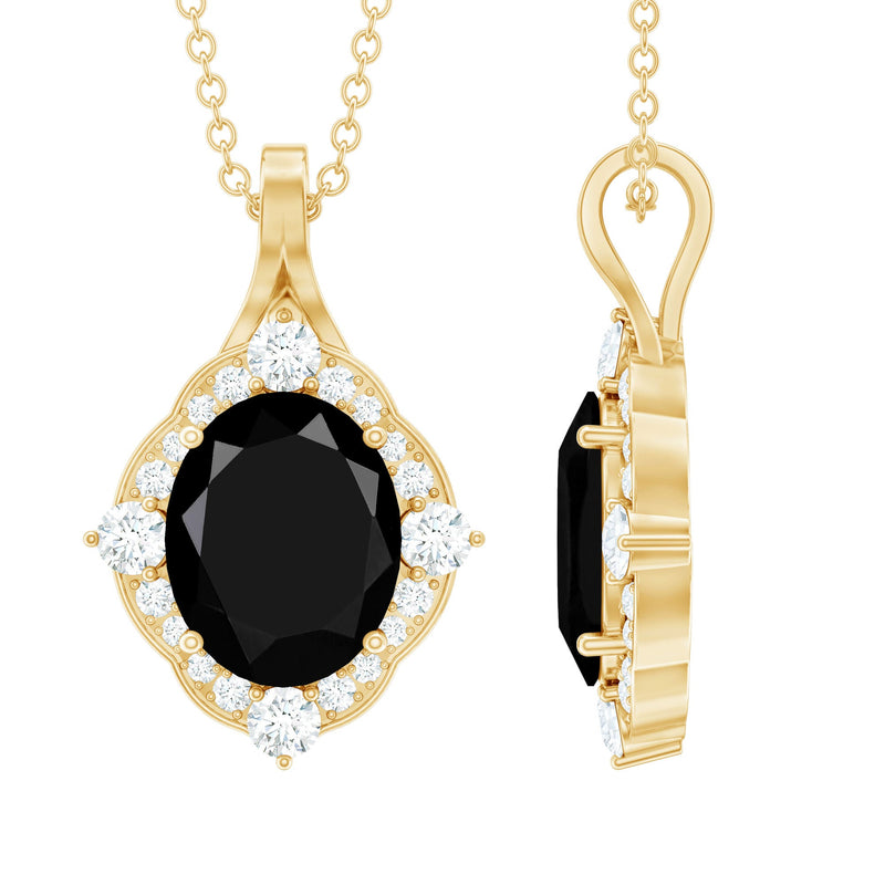Vintage Style Created Black Diamond Halo Pendant Necklace
