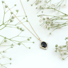 Vintage Style Created Black Diamond Halo Pendant Necklace
