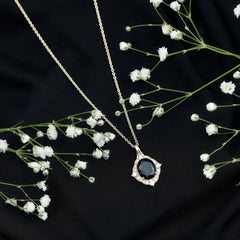 Vintage Style Created Black Diamond Halo Pendant Necklace