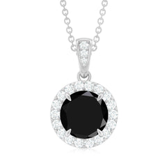 2 Carat Round Lab Created Black Diamond Halo Pendant with White Diamond
