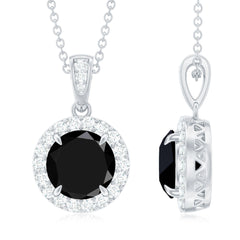 2 Carat Round Lab Created Black Diamond Halo Pendant with White Diamond