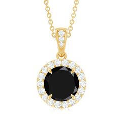 2 Carat Round Lab Created Black Diamond Halo Pendant with White Diamond