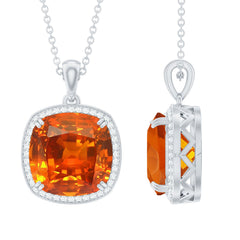 Lab Created Orange Sapphire Statement Necklace With Chain