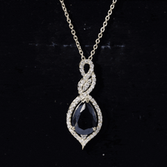 1.75 Carat Pear Shape Black Spinel Statement Necklace with Moissanites