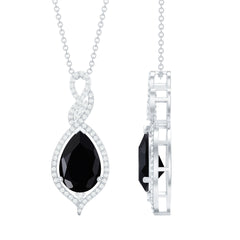 1.75 Carat Pear Shape Black Spinel Statement Necklace with Moissanites