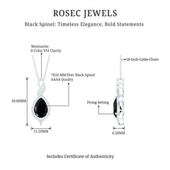 1.75 Carat Pear Shape Black Spinel Statement Necklace with Moissanites