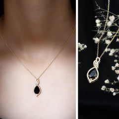 1.75 Carat Pear Shape Black Spinel Statement Necklace with Moissanites