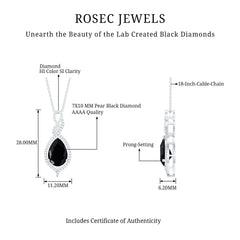 Created Black Diamond Teardrop Dangle Pendant with Diamond Accent