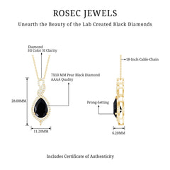 Created Black Diamond Teardrop Dangle Pendant with Diamond Accent