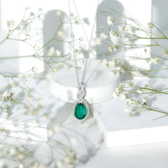 Certified 2.5 Carat Lab Grown Emerald and Diamond Bridal Necklace