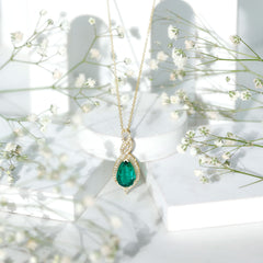 Certified 2.5 Carat Lab Grown Emerald and Diamond Bridal Necklace