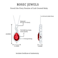 Created Ruby Teardrop Dangle Pendant with Diamond Accent