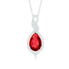 Created Ruby Teardrop Dangle Pendant with Diamond Accent