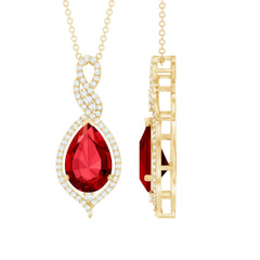 Created Ruby Teardrop Dangle Pendant with Diamond Accent