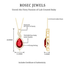 Created Ruby Teardrop Dangle Pendant with Diamond Accent
