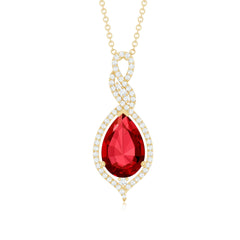 Created Ruby Teardrop Dangle Pendant with Diamond Accent
