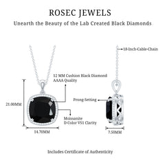 Lab Grown 12MM Black Diamond Cocktail Necklace With Chain