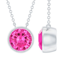1.67 Carat Lab Grown Pink Sapphire Solitaire Necklace in Bezel Setting