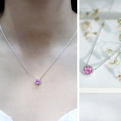 1.67 Carat Lab Grown Pink Sapphire Solitaire Necklace in Bezel Setting