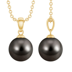 Simple 8 MM Round Tahitian Black Pearl Solitaire Necklace