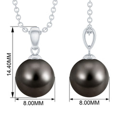 Simple 8 MM Round Tahitian Black Pearl Solitaire Necklace