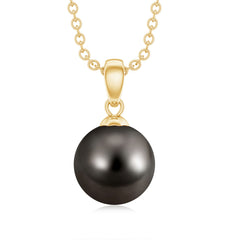 Simple 8 MM Round Tahitian Black Pearl Solitaire Necklace
