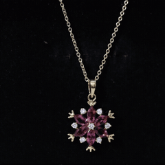 Rhodolite Garnet Flower Necklace in Gold Plated Silver