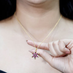 Rhodolite Garnet Flower Necklace in Gold Plated Silver