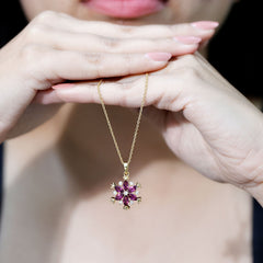 Rhodolite Garnet Flower Necklace in Gold Plated Silver