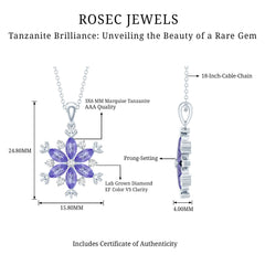 Natural Tanzanite Snowflake Necklace with Lab Diamond