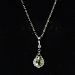 Certified Peridot and Diamond Teardrop Necklace in Gold Plated Silver