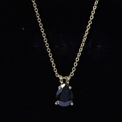 1.6 Carat Pear Shaped Black Onyx Solitaire Necklace with Silver Chain