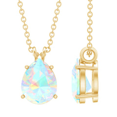 Certified Solitaire Ethiopian Opal Teardrop Necklace with Chain