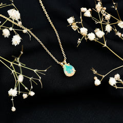 Certified Solitaire Ethiopian Opal Teardrop Necklace with Chain