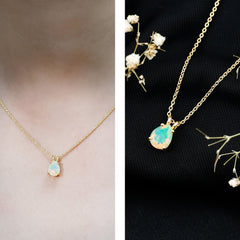 Certified Solitaire Ethiopian Opal Teardrop Necklace with Chain