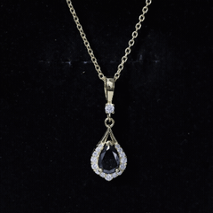 Certified Black and White Diamond Teardrop Necklace with Silver Chain