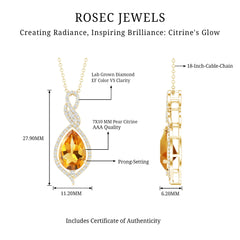 Natural 1.75 Carat Citrine Teardrop Bridal Necklace with Diamond