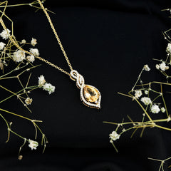 Natural 1.75 Carat Citrine Teardrop Bridal Necklace with Diamond