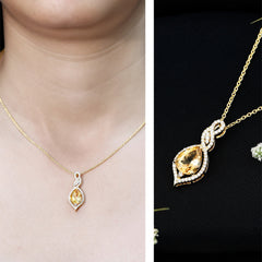 Natural 1.75 Carat Citrine Teardrop Bridal Necklace with Diamond