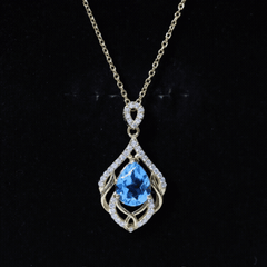 2.2 Carat Swiss Blue Topaz Designer Wedding Necklace with Lab Diamond