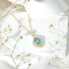 2.2 Carat Swiss Blue Topaz Designer Wedding Necklace with Lab Diamond