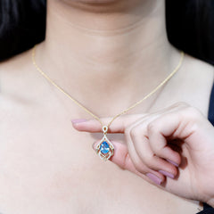 2.2 Carat Swiss Blue Topaz Designer Wedding Necklace with Lab Diamond
