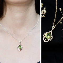 Designer 2.2 Carat Peridot Necklace with Lab Diamond